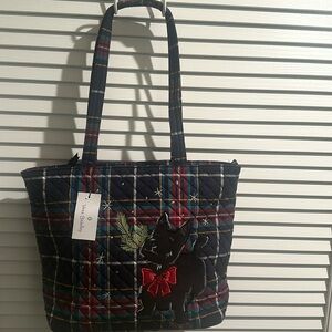 NWT Vera Bradley Medium holiday tote with black dog with red bow on front.